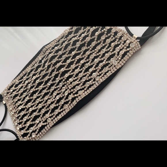 Luxury Rose Gold Rhinestone Mask + Cotton mask - Picture 5 of 7